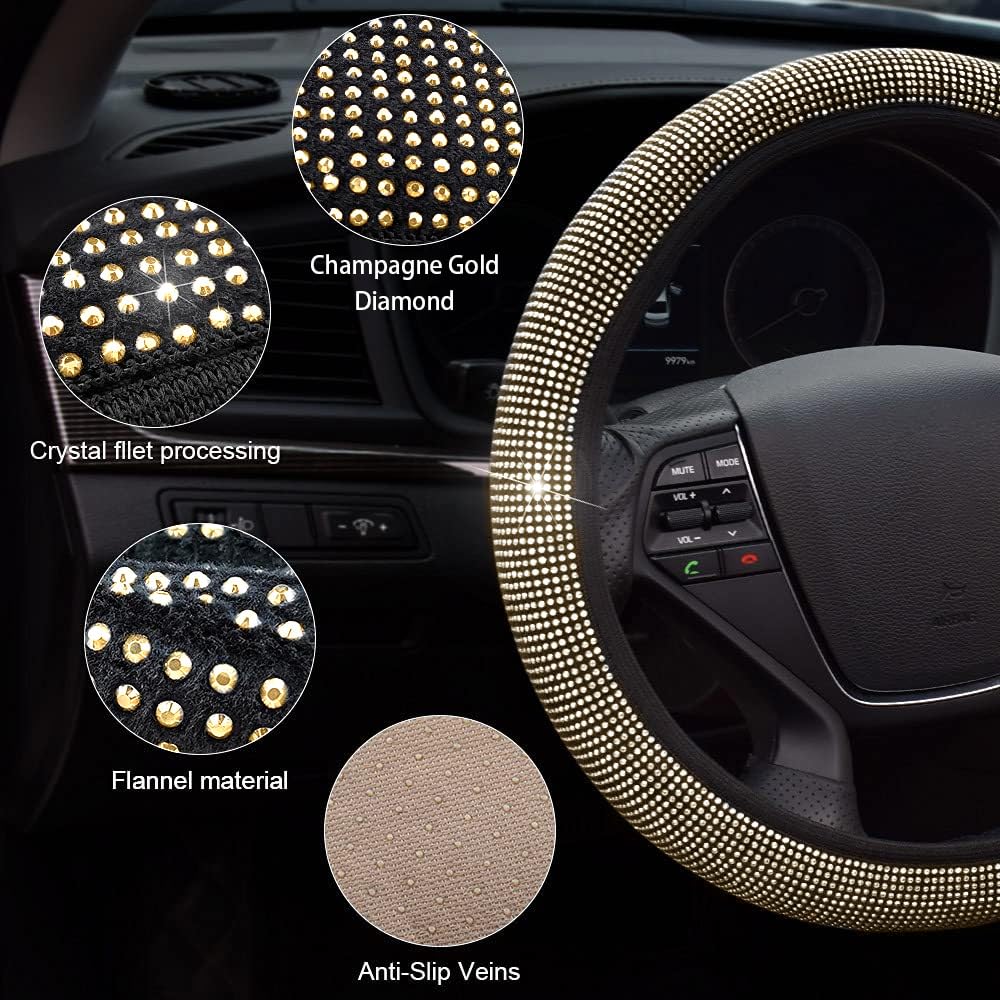 TOEECY Crystal Lenkradbezug Size 36-39 cm Universal Auto Lenkradbezug Lenkradhüllen rutschfest Lenkrad Abdeckung Mit Strass Autozubehör Innenraum Lenkradschutz Für Mädchen Damen Gold TOEECY Crystal Lenkradbezug Size 36-39 cm Universal Auto Lenkradbezug Lenkradhüllen rutschfest Lenkrad Abdeckung Mit Strass Autozubehör Innenraum Lenkradschutz Für Mädchen Damen Gold von TOEECY