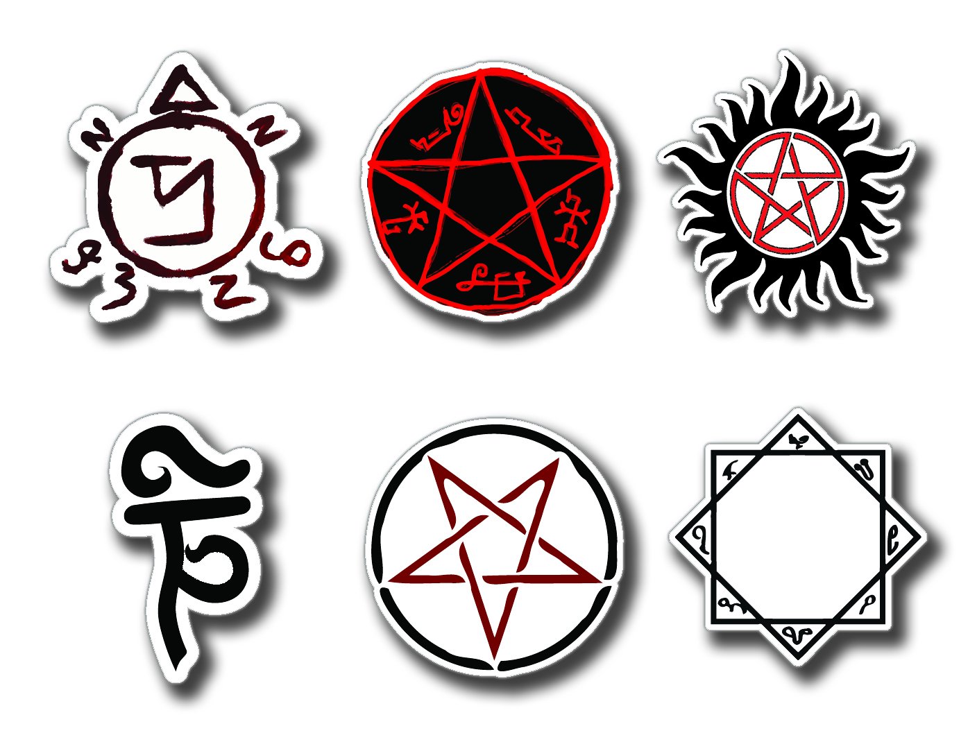 Witchcraft Protection symbols Angel Banishing, Devil’s Trap, Anti Possession, Tibetan Tulpa, Pentagram, Reaper Trapr-Aufkleber-Set, digitaler Druck, 6 Stück Witchcraft Protection symbols Angel Banishing, Devil’s Trap, Anti Possession, Tibetan Tulpa, Pentagram, Reaper Trapr-Aufkleber-Set, digitaler Druck, 6 Stück von TOFOW