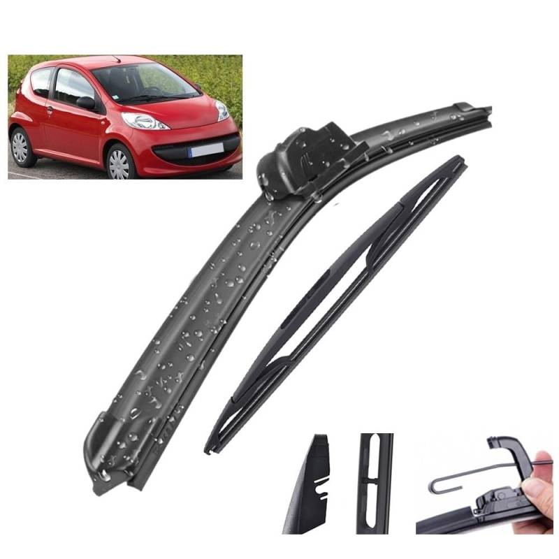Auto-Scheibenwischer Windschutzscheibe, Windschutzscheibe, Fenster, 66 cm + 30,5 cm, Scheibenwischer vorne und hinten, Wischerblätter-Set, kompatibel mit Peugeot 107 2005–2014 - Scheibenwischerersatz von TOLUXY