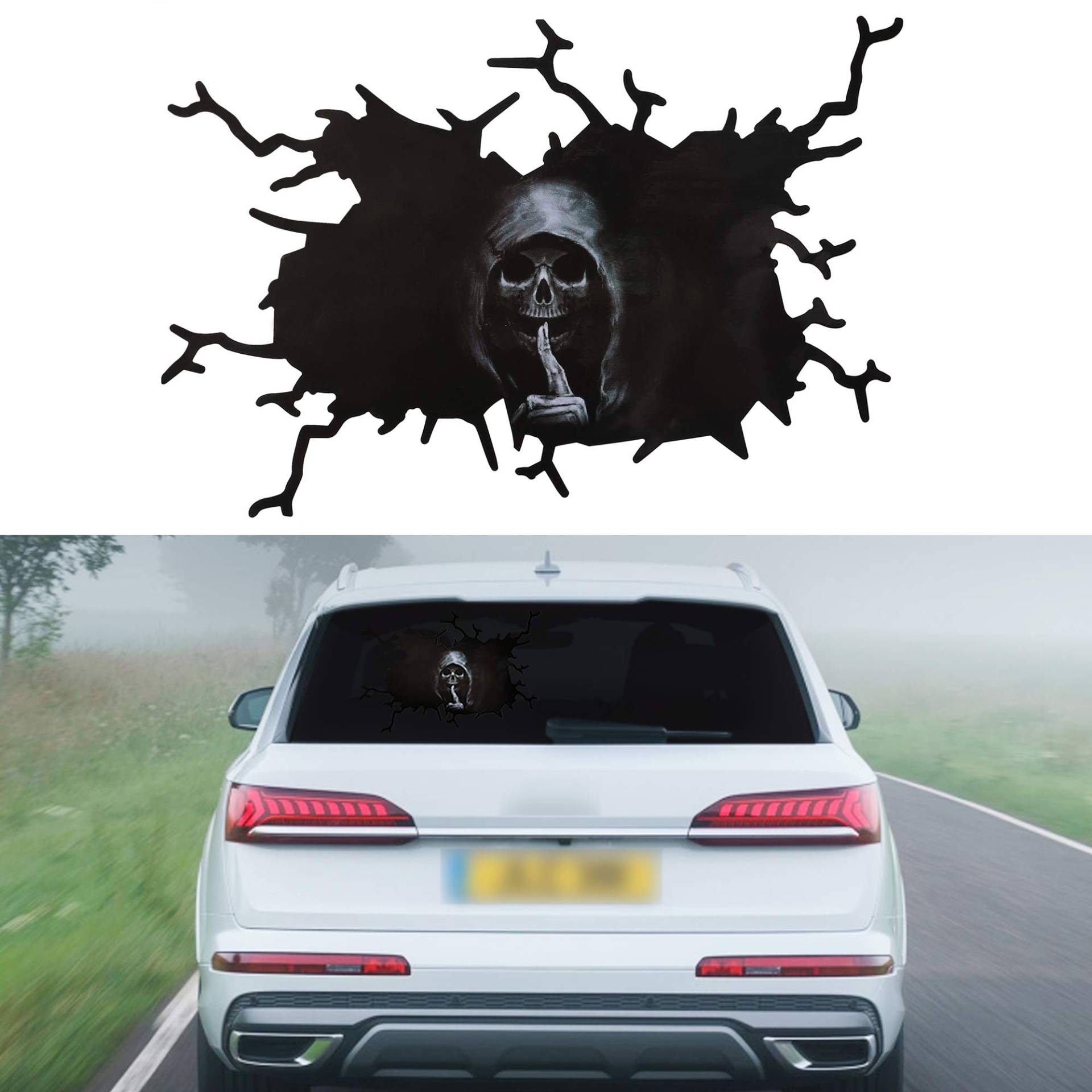 TOMALL 1 Stück 3D Silent Skull Aufkleber für Auto Halloween Thema Scary Grim Reaper Ghost Aufkleber für Auto LKW Fenster Windschutzscheibe Tür Kofferraum Wand Lustige kreative Dekoration (39cm) von TOMALL