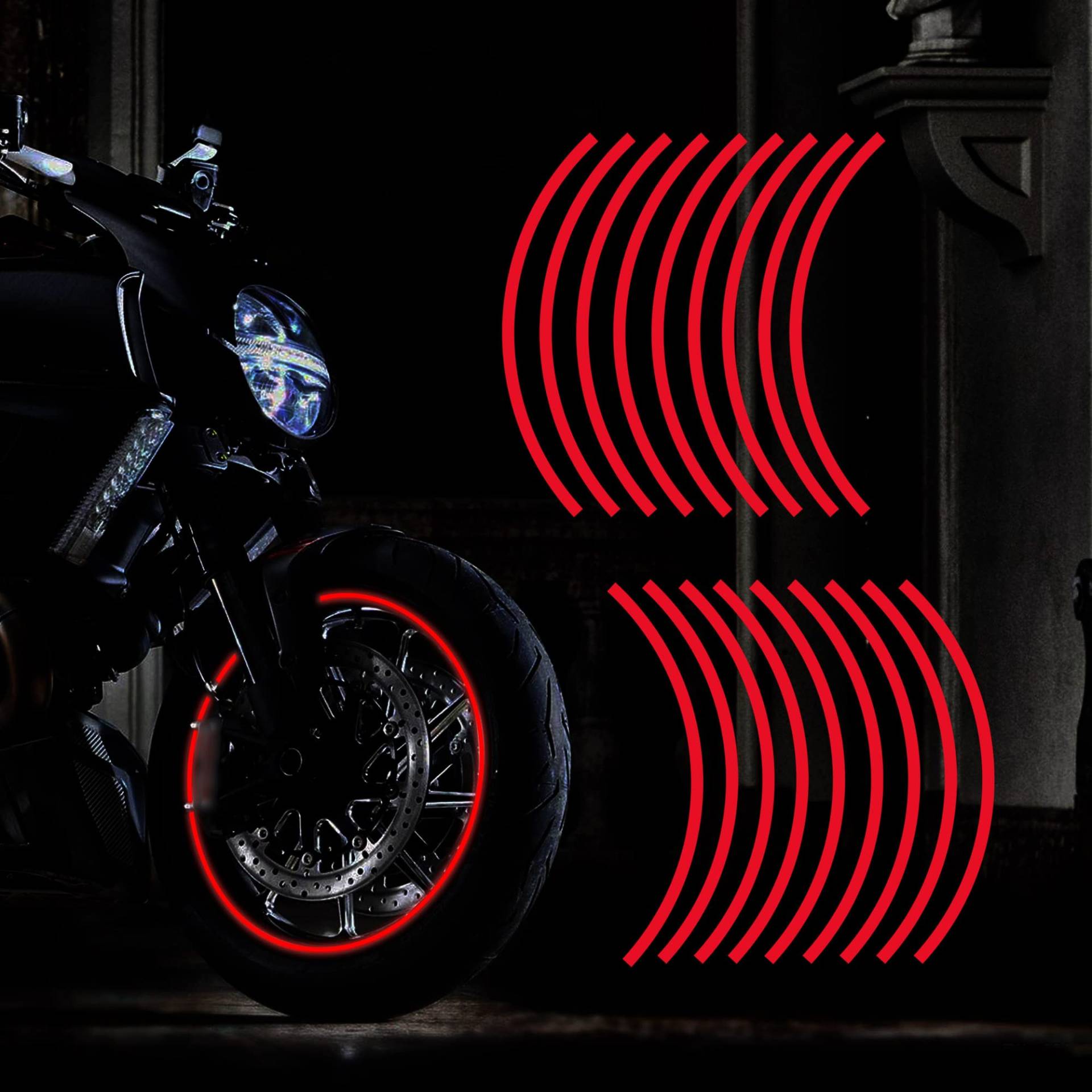 TOMALL 18pcs verlängern 43cm reflektierende Rad Felgenstreifen Aufkleber für Motorradräder Auto Radfahren Fahrrad Fahrrad Nacht reflektierende Sicherheit Dekoration Streifen Universal (Rot) von TOMALL