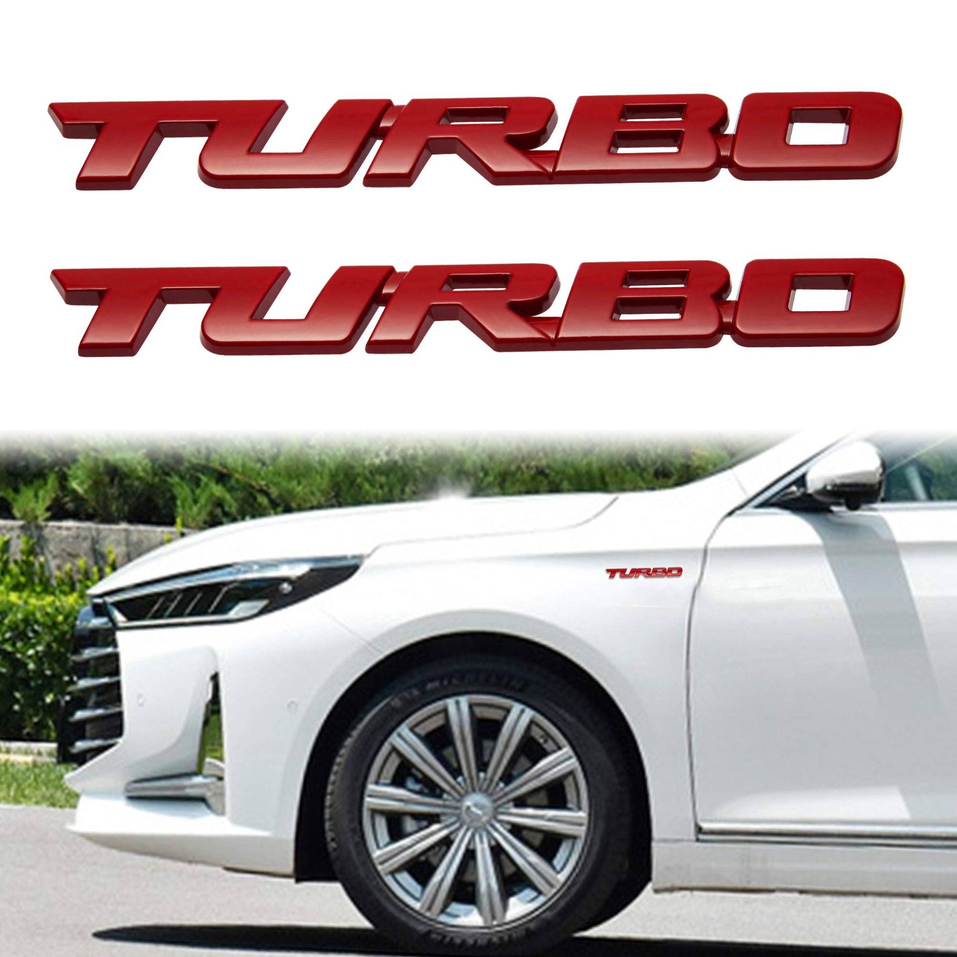 TOMALL 2 Stück 3D-Metall-Turbo-Premium-Auto-Seiten-Kotflügel-Emblem, Aufkleber für alle Autos, Zinklegierung, modifizierte Turbo-Embleme, Dekorationsaufkleber für Auto (rot-l) von TOMALL