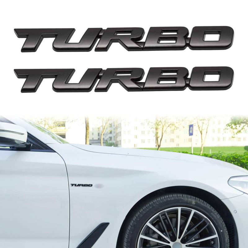 TOMALL 2 Stück 3D Metall Turbo Premium Auto Seite Kotflügel Hinten Kofferraum Emblem Abzeichen Aufkleber für alle Autos Zinklegierung modifizierte Turbo Embleme Dekoration Aufkleber für Auto Schwarz-L von TOMALL
