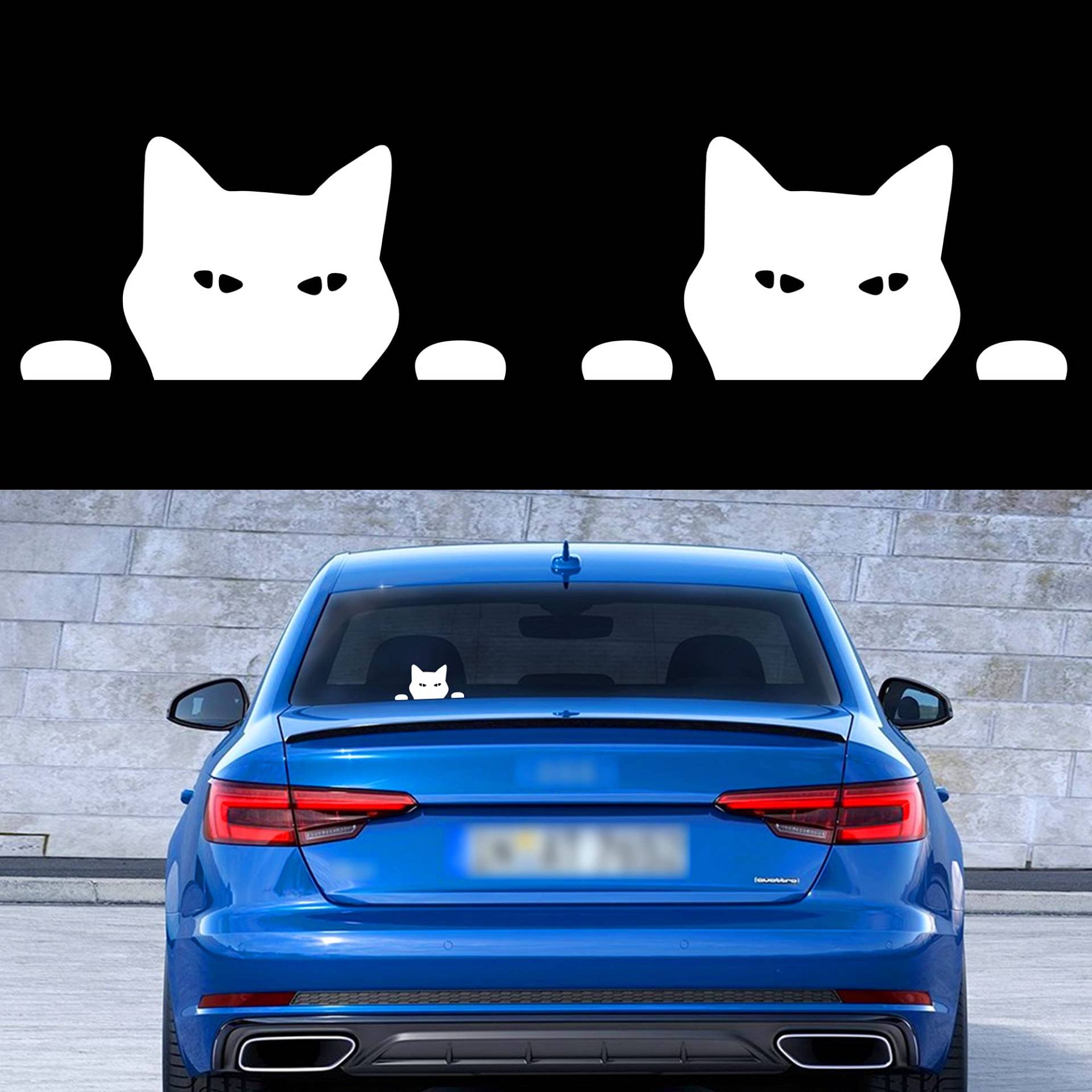 TOMALL 2PCS 14cm x 7cm Katze späht Auto Aufkleber Katze beobachten Vinyl reflektierende Abziehbilder Wasserdicht lustig selbstklebend für Autofenster Stoßstange Laptop Motorrad (Weiß) von TOMALL