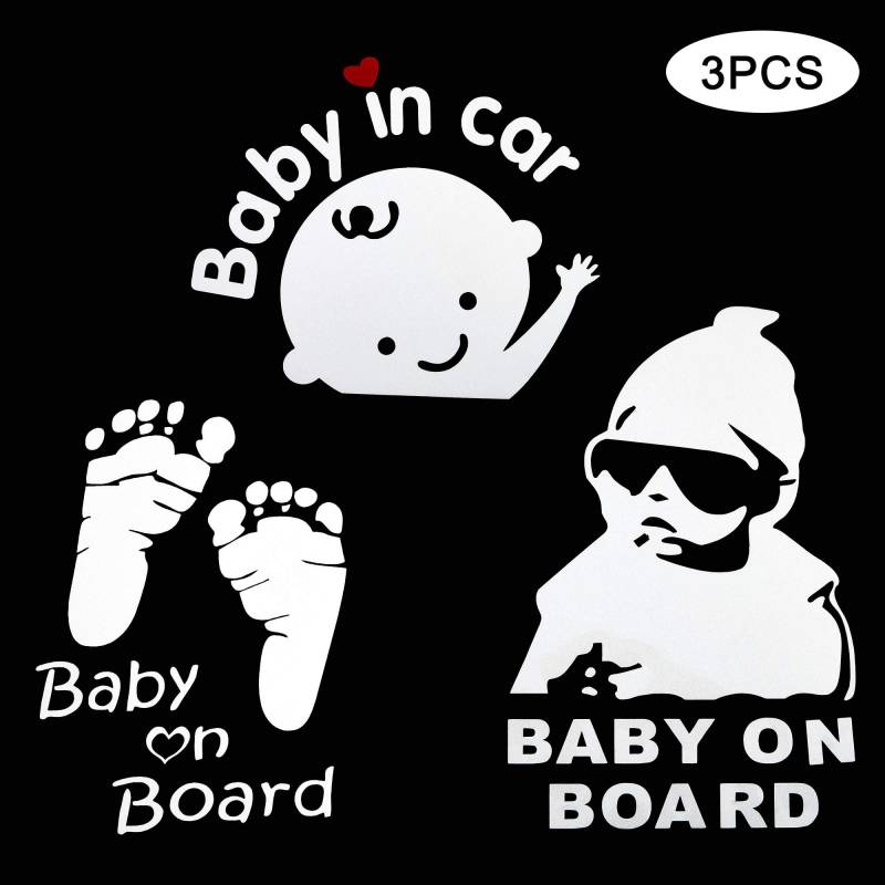 TOMALL 3 Stück Baby on Board Autoaufkleber Baby im Auto Wasserdicht Reflektierend Baby Safety Shield Aufkleber Baby Fußabdruck Auto Aufkleber Aufkleber für Auto Heckscheibe und Stoßstangen (Weiß) von TOMALL