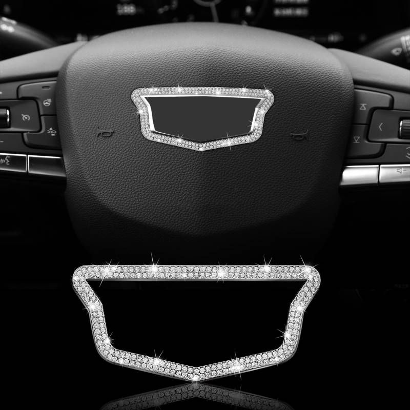 TOMALL Bling Crystal Lenkrad Logo Emblem Kompatibel mit Cadillac CT4 CT5 XT4 XT5 Glänzendes Diamantrad Logo Aufkleber Dekorationen Glänzendes Innenlogo Dekorative Kante Zubehör für Auto (groß) von TOMALL
