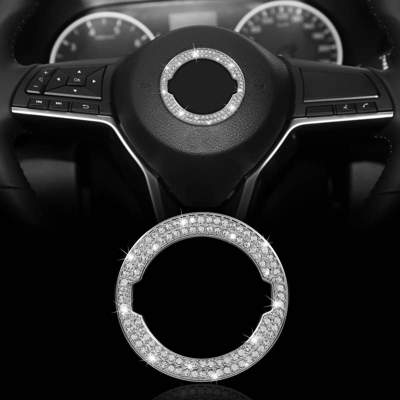 TOMALL Bling Crystal Lenkrad Ring Emblem Kompatibel mit Nissan Murano Altima Sentra Glänzend Innenraum Diamant Rad Logo Aufkleber Dekorationen Glänzendes Logo Dekorative Rand Kappe Zubehör (groß) von TOMALL