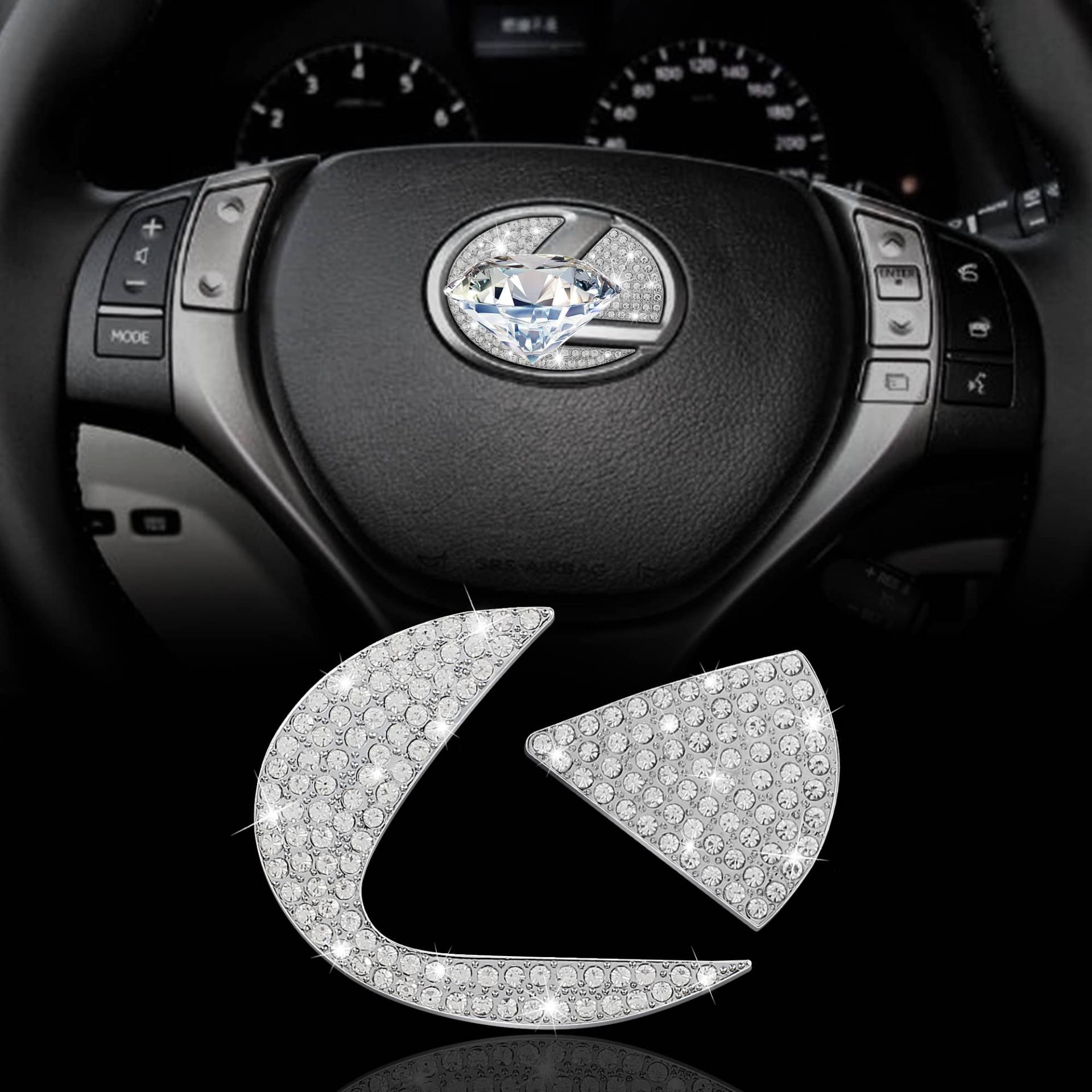 TOMALL Bling Diamant Lenkrad Logo Emblem Kompatibel mit Lexus ES NX RX IS CT LX GS RC GS-F Diamant Kristall Logo Aufkleber Dekorationen Glänzendes Innenlogo Dekorative Kante Zubehör (Klein) von TOMALL