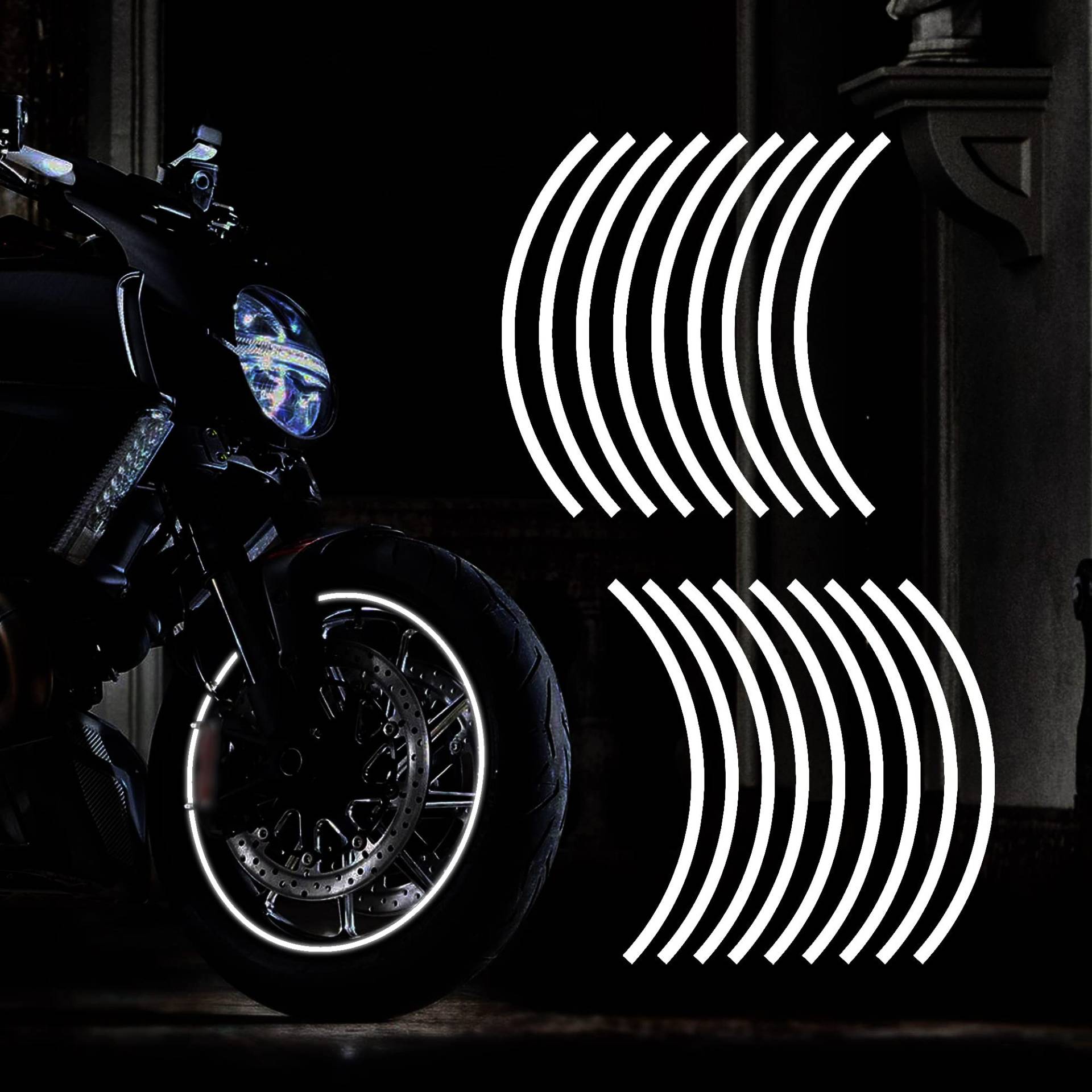 TOMALL 18pcs verlängern 43cm reflektierende Rad Felgenstreifen Aufkleber für Motorradräder Auto Radfahren Fahrrad Fahrrad Nacht reflektierende Sicherheit Dekoration Streifen Universal (Weiß) von TOMALL