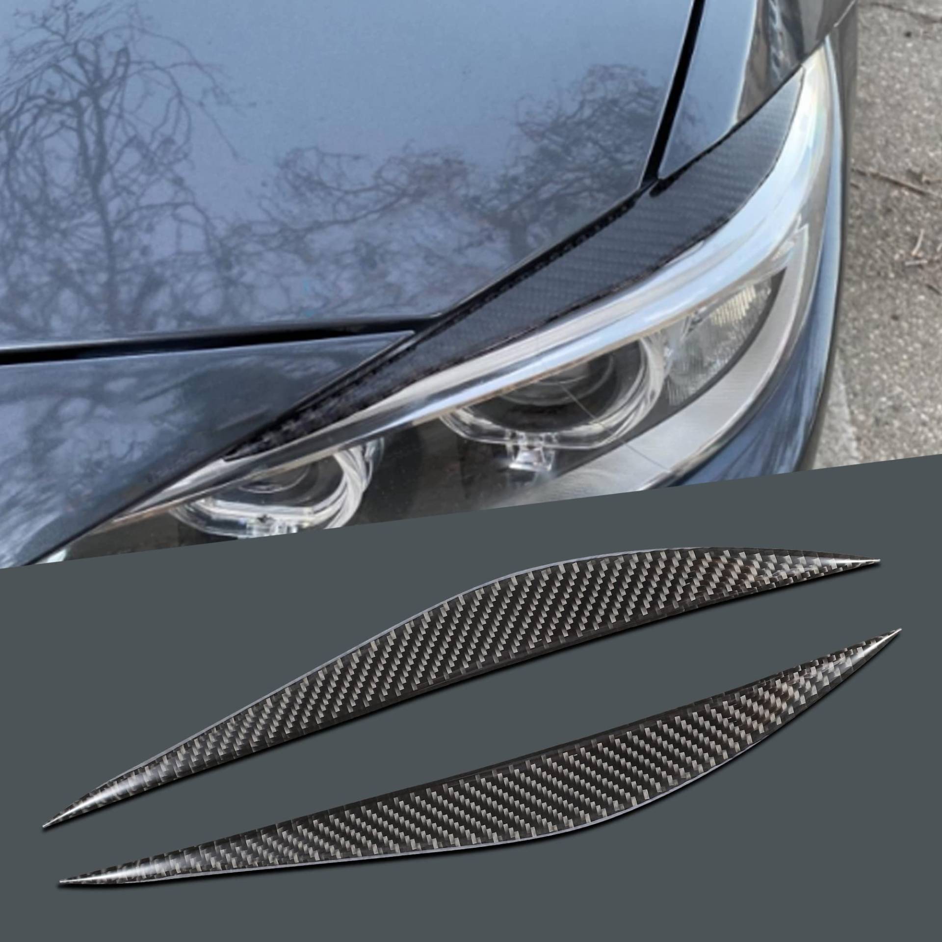 TOMALL Scheinwerferabdeckung Abdeckung Trims Kompatibel mit BMW F30 Scheinwerfer Augenbraue Carbon Fiber Eyelid für 3er F32 F31 F36 F34 F33 Auto Scheinwerferabdeckung Dekorationen (Schwarz) von TOMALL