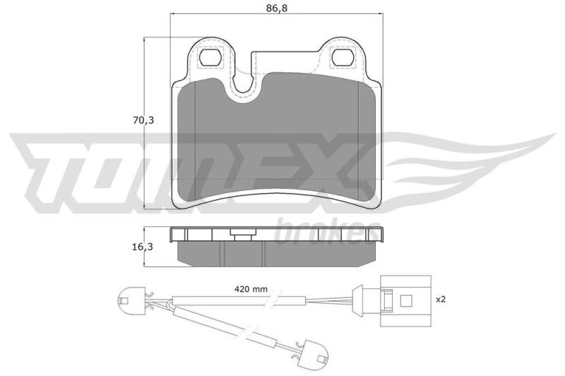 Bremsbelagsatz, Scheibenbremse Hinterachse TOMEX Brakes TX 16-21 von TOMEX Brakes