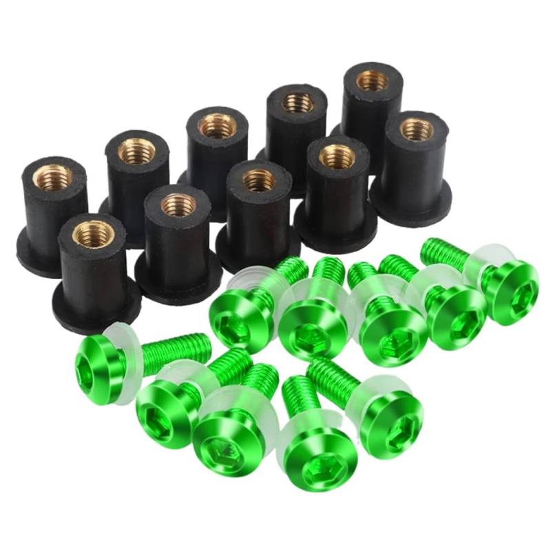 TONMHXA Kompatibel Mit Z1000 Für Sxz125 Für Z300 Für Z400 Motorrad-Windschutzscheiben-Nietmutter-Farbverschluss-Schraubenmutter-Clip-Set Schrauben Kit Motorrad(Green) von TONMHXA