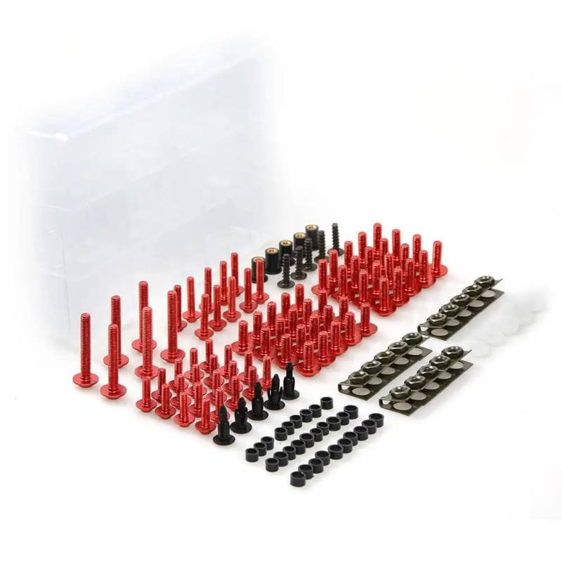 TONMHXA Kompatibel mit Er6n 2005–2015. Motorrad-Verkleidungskörperschrauben, Turmschraubenmutter, Farbiger Befestigungsschraubenmutter-Clip-Satz Schrauben Kit Motorrad(Red) von TONMHXA