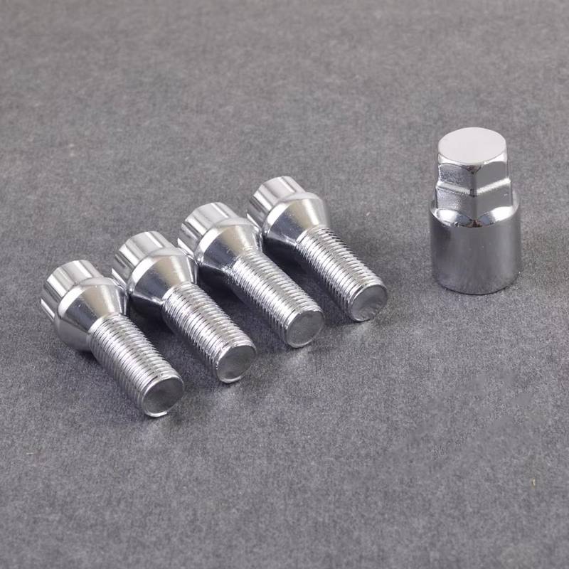 TONMHXA Radmuttern Kompatibel Mit VW 4 Stück Kegelsitze M14 X 1,5 Auto-Radschloss-Sicherungsschrauben Radmuttern Mit Adapter Radstahl-Radschrauben Radschrauben Muttern Schrauben von TONMHXA
