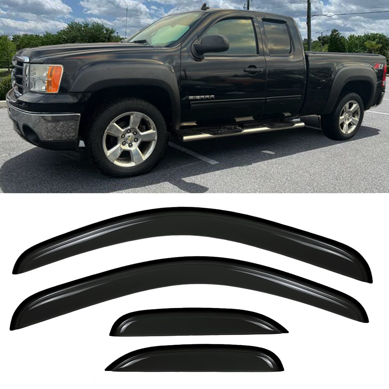 Seitenfenster-Windabweiser für Chevy Silverado/GMC Sierra 1500/2500HD/3500HD Extended Cab, Vent Guard Shade Sun Rain Guards 4PC-Set 94040 Dark Smoke Tint Seitenfenster-Windabweiser für Chevy Silverado/GMC Sierra 1500/2500HD/3500HD Extended Cab, Vent Guard Shade Sun Rain Guards 4PC-Set 94040 Dark Smoke Tint von TONOYTIM