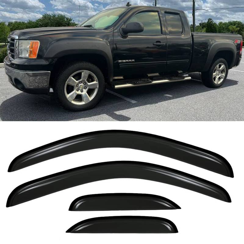 Seitenfenster-Windabweiser für Chevy Silverado/GMC Sierra 1500/2500HD/3500HD Extended Cab, Vent Guard Shade Sun Rain Guards 4PC-Set 94040 Dark Smoke Tint von TONOYTIM