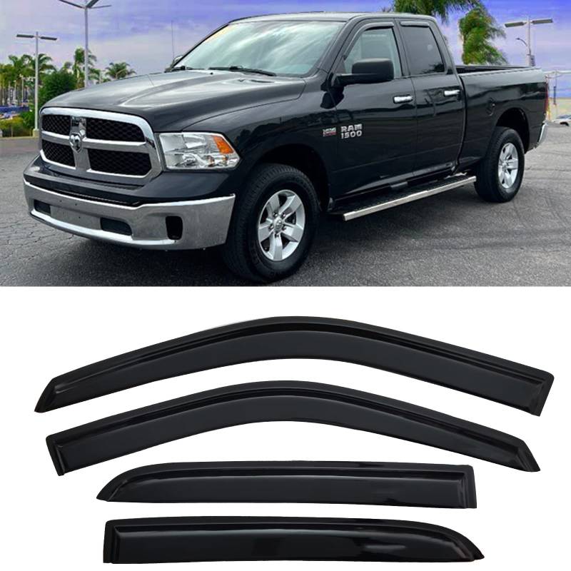 Fenstervisiere, Regenschutz, Windabweiser für Dodge Ram 1500 Crew Cab, 2010–2022 Ram 2500/3500 Crew/Mega Cab, 2019–22 Ram 1500 Classic Crew Cab Dark 94109, 4-teiliges Set von TONOYTIM