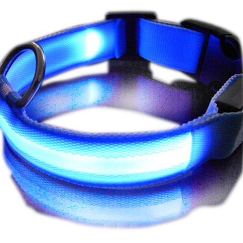 Hundennacht Sicherheit Kragen - TOOGOO(R) Neues blaues Nylon LED Hundennacht Sicherheit Kragen Blitzlicht mit kreisfoermiger haengender Kragen M: 40-48cm Breite: 2.5cm von TOOGOO（R）