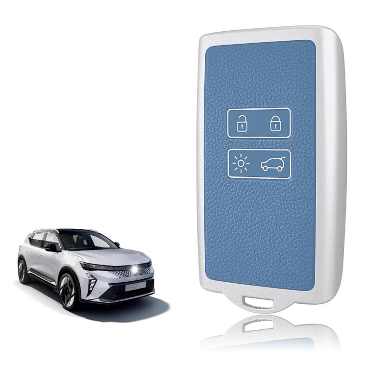 TOOMUME Schlüsselhülle Silikon, Autoschlüssel Hülle Passt für Renault Captur Clio Kadjar Megane Arkana Austral Zoe Scenic Talisman Dacia Duster, Schlüsselcover Gold & Silberrand Lederstruktur von TOOMUME