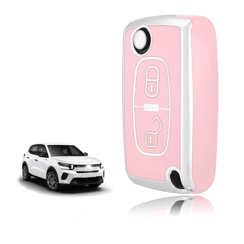 TOOMUME Schlüsselhülle TPU, Autoschlüssel Hülle Passt für Peugeot 207 CC 308 SW 607 Expert Partner Tepee Citroen C4 C3 Picasso Berlingo FIAT Scudo, Schlüsselcover Schutz Schlüsselgehäuse - Flip Key von TOOMUME