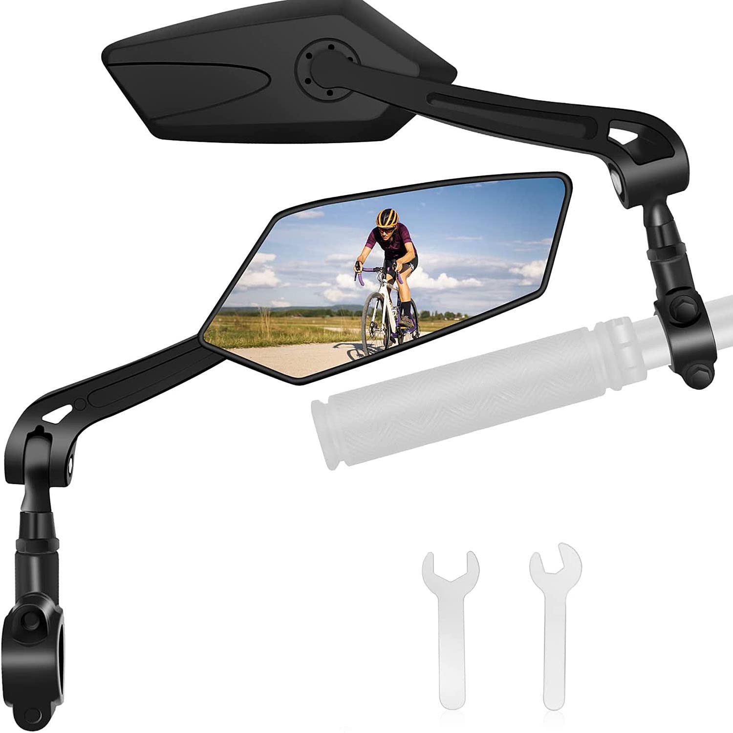 TOOSOAR 2PCS Fahrradspiegel Extra Große Spiegelfläche, 360° Fahrradspiegel für E-Bike, Universal Fahrrad Rückspiegel, für Fahrrad, Mountainbike, Rennräder, 20-24mm von TOOSOAR