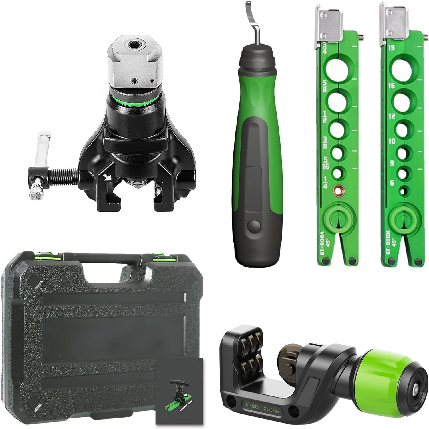 TOOSOAR Bördelgerät,Manuell-elektrisch dual-Purpose,Metrisch-Zoll-Bördelwerkzeug 6-19MM für Kupferrohr und Aluminiumrohr, mit Fräser und Reibahle TOOSOAR Bördelgerät,Manuell-elektrisch dual-Purpose,Metrisch-Zoll-Bördelwerkzeug 6-19MM für Kupferrohr und Aluminiumrohr, mit Fräser und Reibahle von TOOSOAR