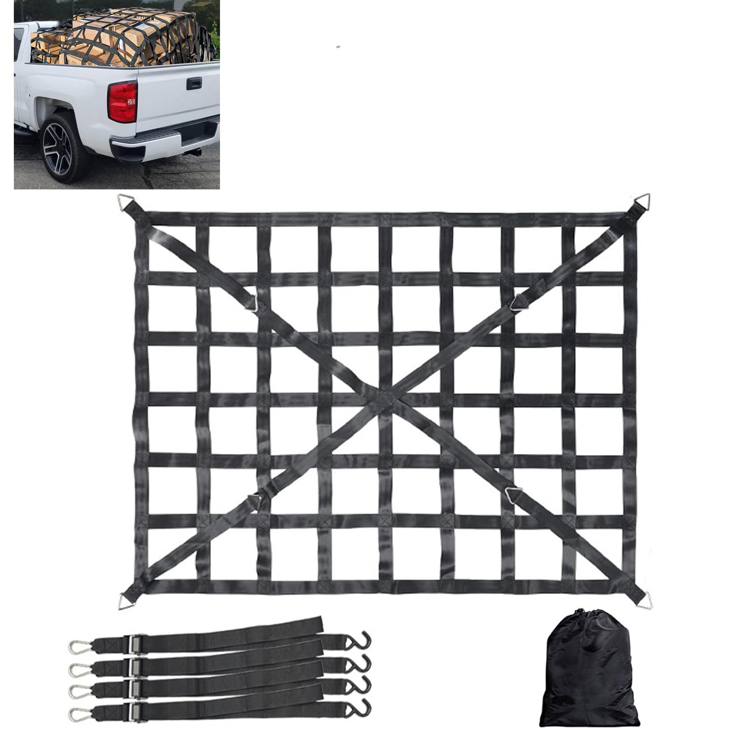 TOOSOAR Ladeflächennetz,Netz für Anhänger,Verstellbar Frachtnetz Ladenetz Organizer,Netz Ladungssicherung für SUV Pickup Truck Anhänger,208cm x 127cm TOOSOAR Ladeflächennetz,Netz für Anhänger,Verstellbar Frachtnetz Ladenetz Organizer,Netz Ladungssicherung für SUV Pickup Truck Anhänger,208cm x 127cm von TOOSOAR