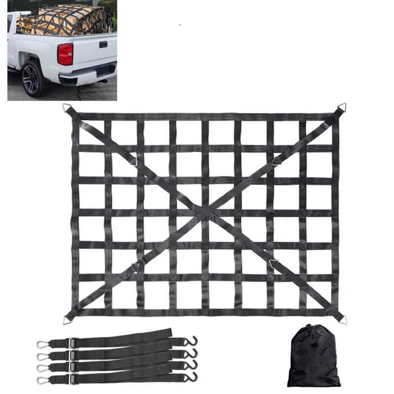 TOOSOAR Ladeflächennetz,Netz für Anhänger,Verstellbar Frachtnetz Ladenetz Organizer,Netz Ladungssicherung für SUV Pickup Truck Anhänger,208cm x 127cm von TOOSOAR