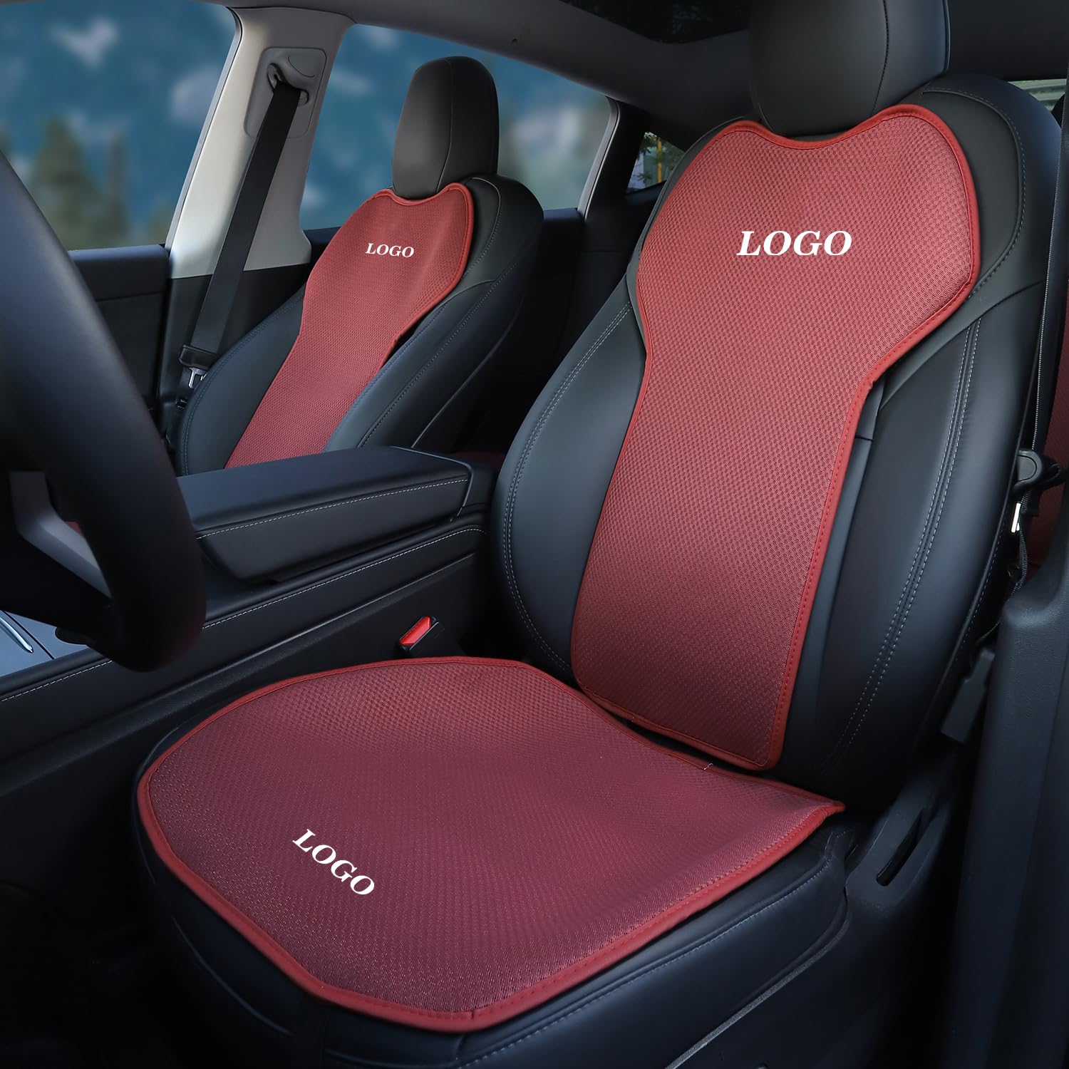 TOPABYTE 4 Pieces Front Seat Covers for Tesla Model 3 Model Y Model S 2017-2024 Ice Silk Cushion Non-Slip Set Four Seasons Universal Interior Modification, Red von TOPABYTE