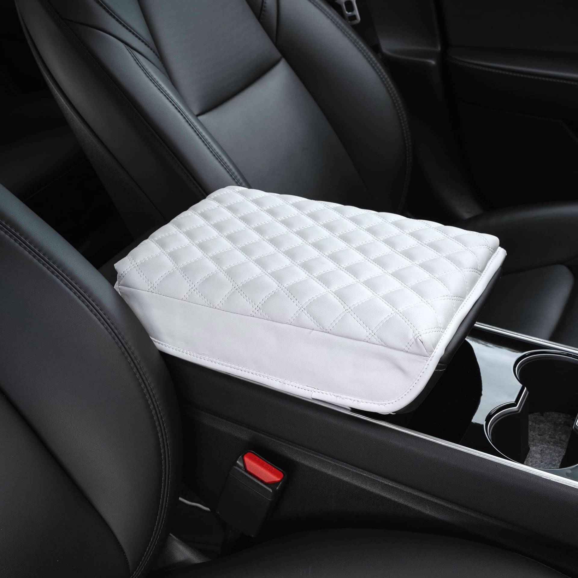 TOPABYTE Armlehnenbezug für Tesla Model 3 Model Y Mittelkonsole Pad Zubehör Leder Kissenschutz Wrap 2016-2023 2024 Model 3 Highland (Weiß) von TOPABYTE