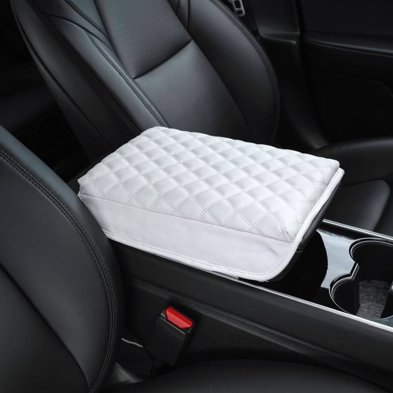 TOPABYTE Armlehnenbezug für Tesla Model 3 Model Y Mittelkonsole Pad Zubehör Leder Kissenschutz Wrap 2016-2023 2024 Model 3 Highland (Weiß) von TOPABYTE