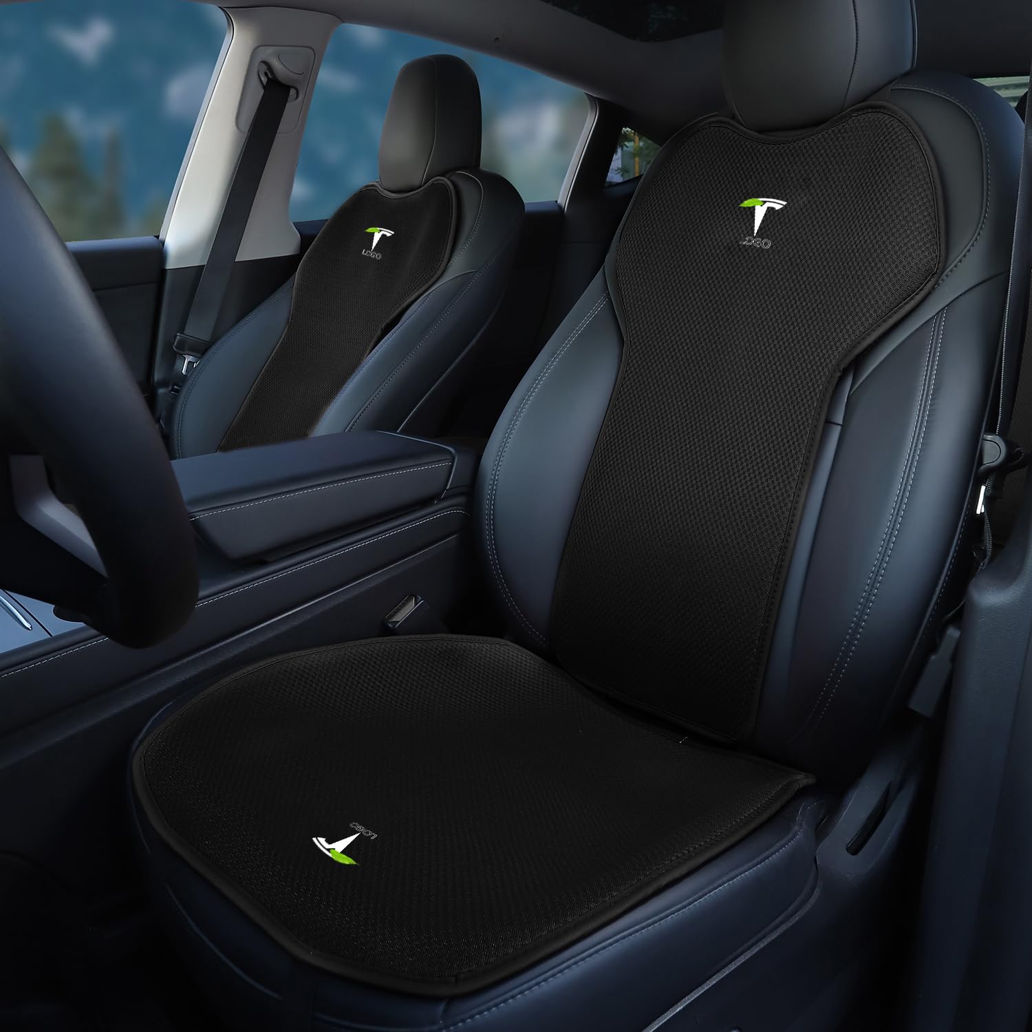 TOPABYTE Autositzbezüge Personalisierbar für Tesla Model Y 2019-2023 2024 Atmungsaktiv Schutzpolster für Vorder und Rücksitze (Mit Logo) von TOPABYTE