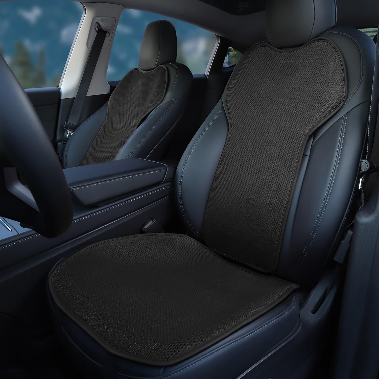 TOPABYTE Autositzbezüge Atmungsaktiv Personalisierbar für Tesla Model Y 2019-2023 2024 Set mit Schutzkissen für Vorder und Rücksitze (Ohne Logo) von TOPABYTE