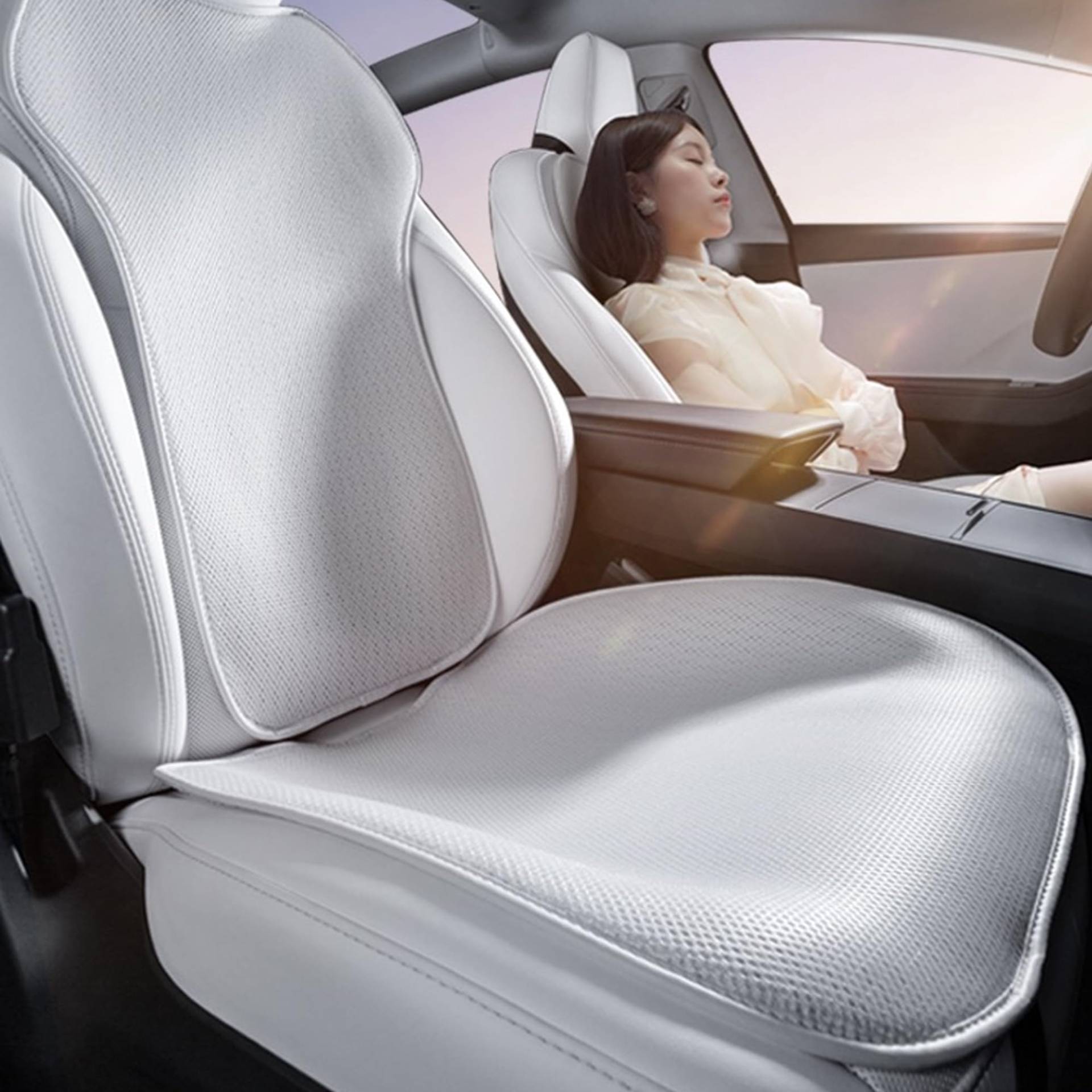 TOPABYTE Autositzbezüge atmungsaktiv personalisierbar für Tesla Model Y 2023 2024 Set mit Schutzkissen für Vorder- und Rücksitze (Weiß) von TOPABYTE