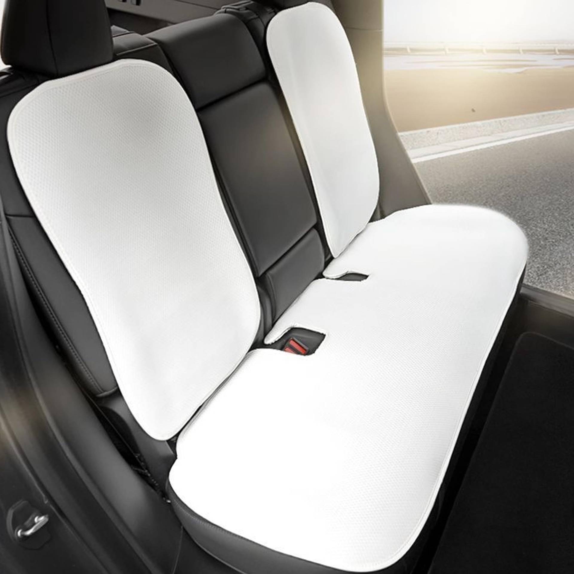 TOPABYTE Autositzkissen hinten für Tesla Model 3 2019 2020 2021 2022 2023 2024 Bezug Sitzschutz Vier Jahreszeiten Universal Änderung Innenraum, 3-teilig, Weiß von TOPABYTE