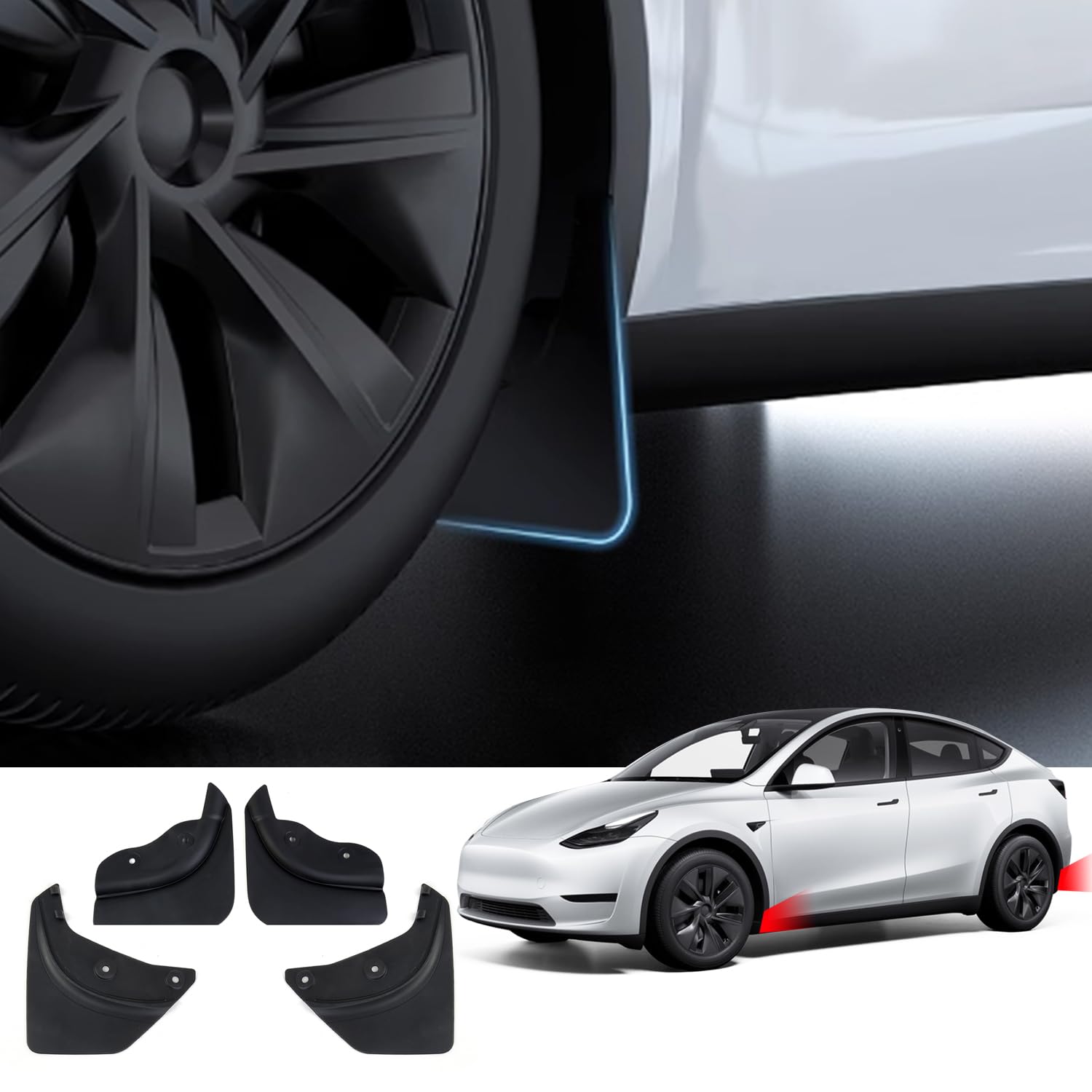 TOPABYTE Schmutzfänger für Tesla Model Y 2020-2025 Schlamm Klappen Spritzschutz Winterfahrzeug Sedimentschutz Keine Notwendigkeit, Löcher zu Bohren [OEM Original] (4 Stück) von TOPABYTE