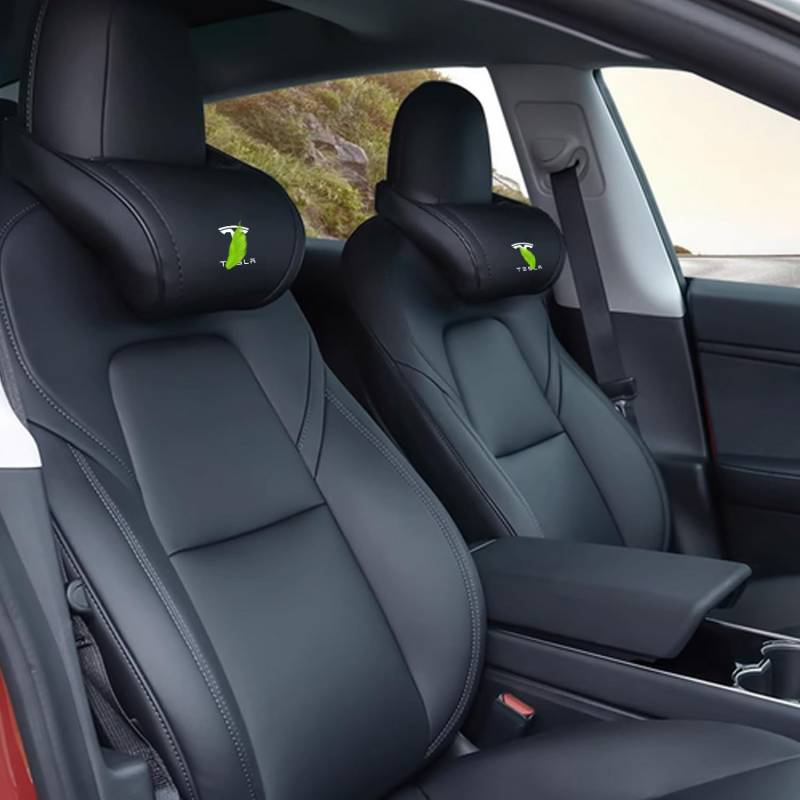 TOPABYTE Tesla Car Neck Kissen Memory Memory Foam Ergonomic Design Seat Hals -Stütze Kopfstütze für Tesla Highland Model 3 Y S X Accessoires (Schwarz, 2 Stück) von TOPABYTE