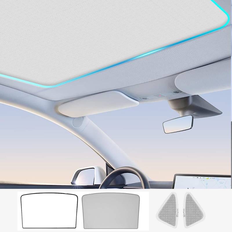 TOPABYTE für Tesla Model 3 2021–2023 Sonnenschutz Autofenster Schiebedach Schatten Faltbarer, Doppellagige Sonnenschutz Beige DE von TOPABYTE