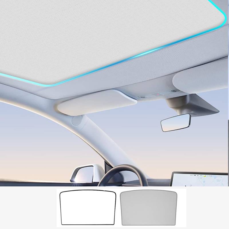 TOPABYTE Glasdach Sonnenschutz für Tesla Model 3 2021–2023 Autofenster Schiebedach Schatten Faltbarer, Doppellagige Sonnenschutz Beige DE von TOPABYTE