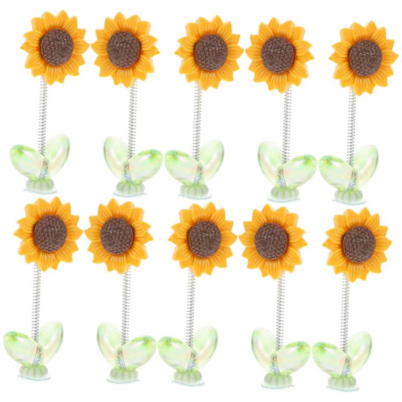TOPBATHY 10 Stück Sonnenblumen-ornament Auto-armaturenbrett-dekoration Niedliches Armaturenbrett-autozubehör Wackelkopf-ornamente Kopfschüttelnde Blume Auto Inneneinrichtung Harz von TOPBATHY