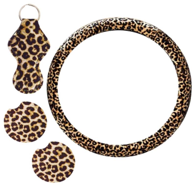 TOPBATHY 1Satz Teiliges Leopard Lenkradabdeckung Mit Schlüsselanhänger Universelle Autozubehör Für Besseren Grip Und Komfortables Fahren Elastisches Design von TOPBATHY