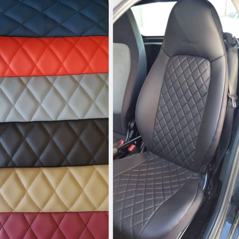 Top Car Athens || Rhombus | Zwei Luxus Autositzbezüge | Kunstleder & Synthetik Schwarz Rückseite Oberfläche | 100% Passgenau, Kompatibel mit SMART FORTWO (451) | Sitzbezügesets | Farbe Schwarz von TOPCAR ATHENS