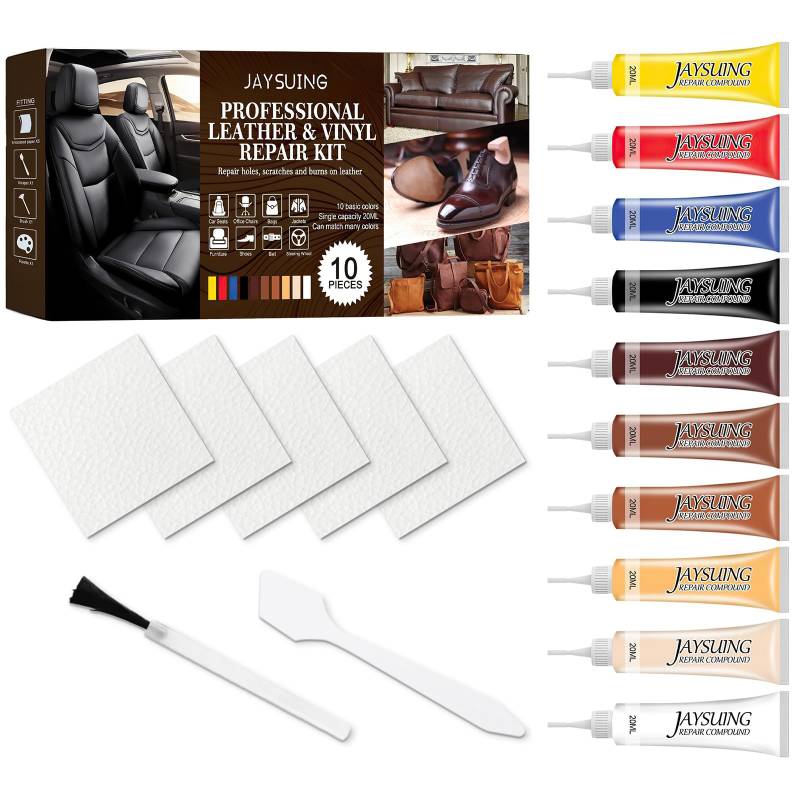 TOPCZY Kunstleder Reparaturset, Leder Reparatur Set, Mixbar Fiussigleder Reparatur Creme Set, Schuhreparatur Set für Sofa, Autositz, Möbel, Jacke, Bootssitz, Material Wiederherstellen von TOPCZY