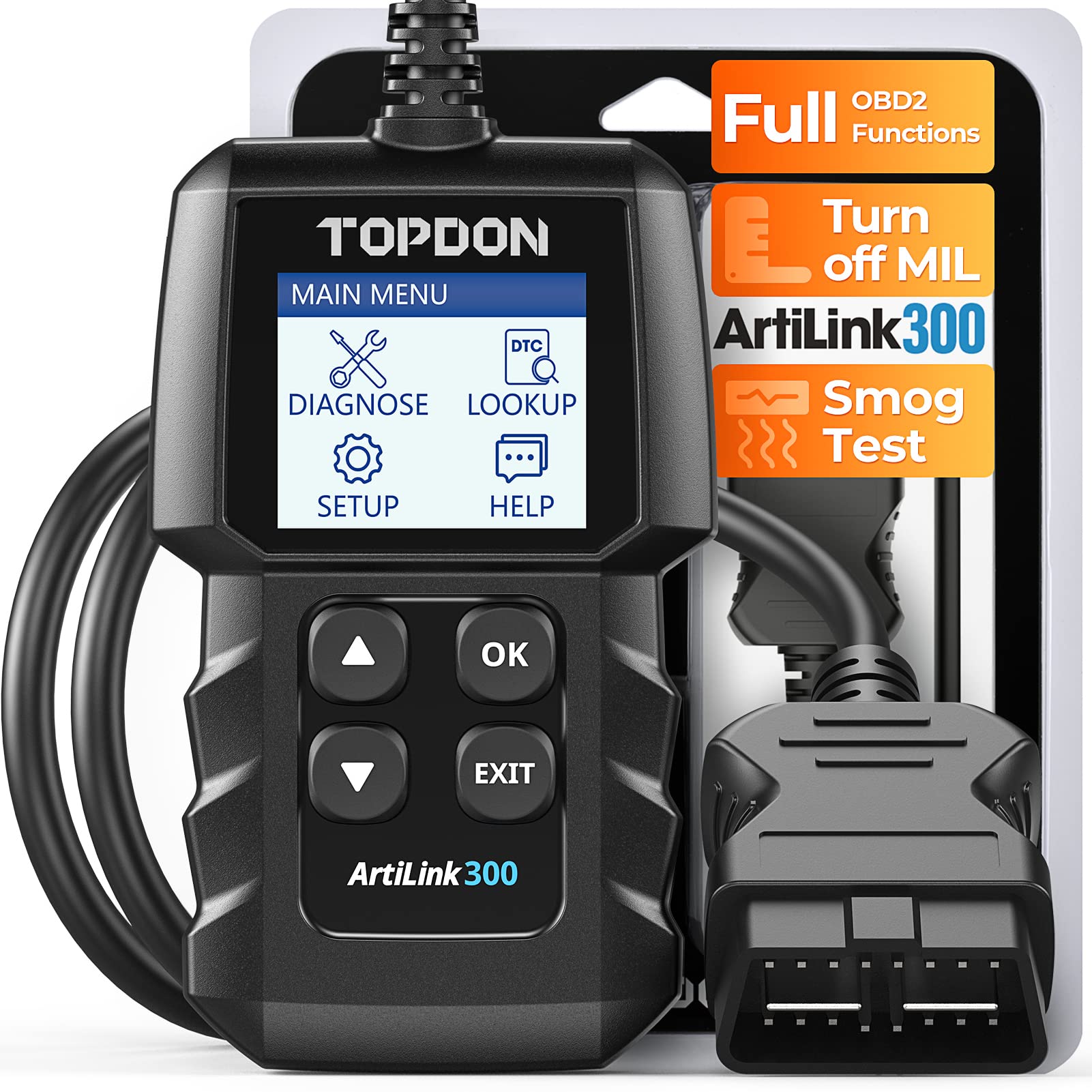 TOPDON OBD2 Diagnosegerät AL300, diagnosegerät Auto vollständige OBD2 Funktionen, obd2 diagnosegerät für alle Fahrzeuge nach 1996, 1.77-Zoll TFT Farbe von TOPDON
