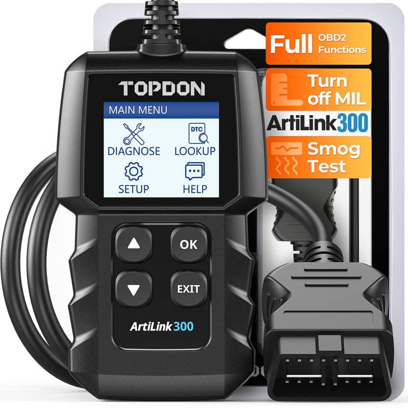 TOPDON OBD2 Diagnosegerät AL300, diagnosegerät Auto vollständige OBD2 Funktionen, obd2 diagnosegerät für alle Fahrzeuge nach 1996, 1.77-Zoll TFT Farbe von TOPDON