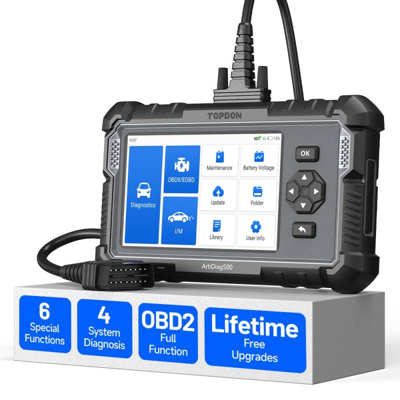 TOPDON ArtiDiag 500 OBD2 Diagnosegerät Auto,4 Systemdiagnose/3 Service Funktionen/10 OBD2 Funktionen/Auto VIN, KFZ Fehlerauslesegerät für Motor/ABS/SRS/Getriebe, lebenslang Software-Update von TOPDON