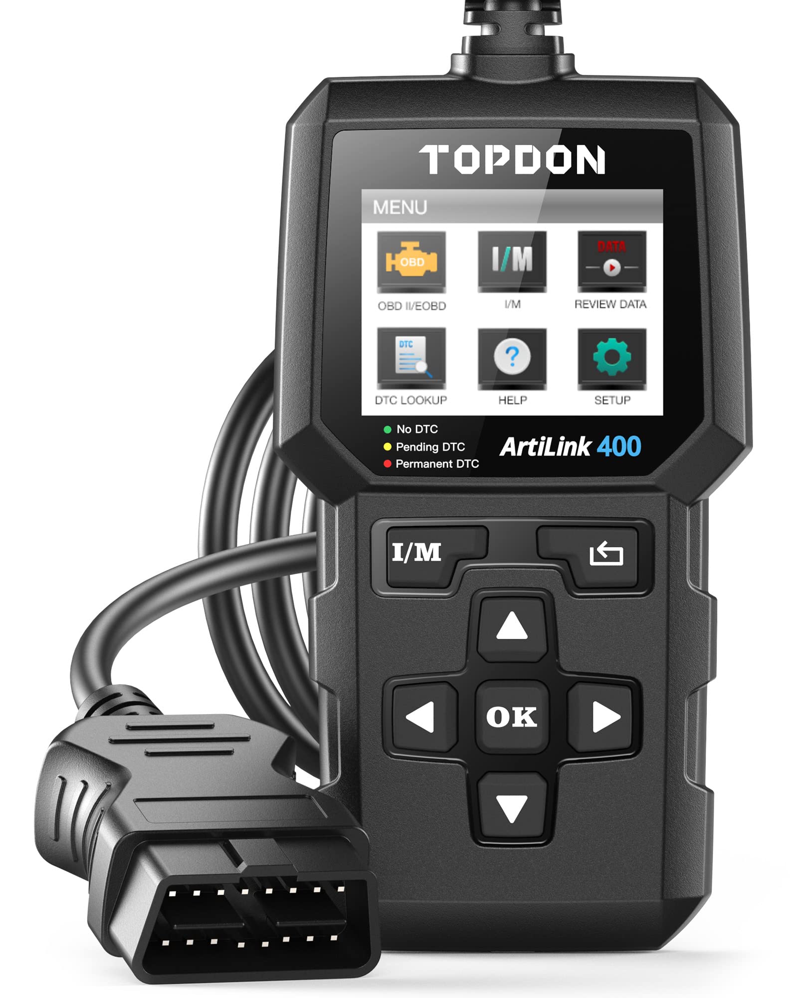TOPDON AL400 OBD2 Diagnosegerät, 10 OBD2 Modi, One Touch I/M Bereitschaftstaste, lebenslange Updates, 2,4 Zoll TFT Farbbildschirm, für Autos ab Baujahr 1996 von TOPDON