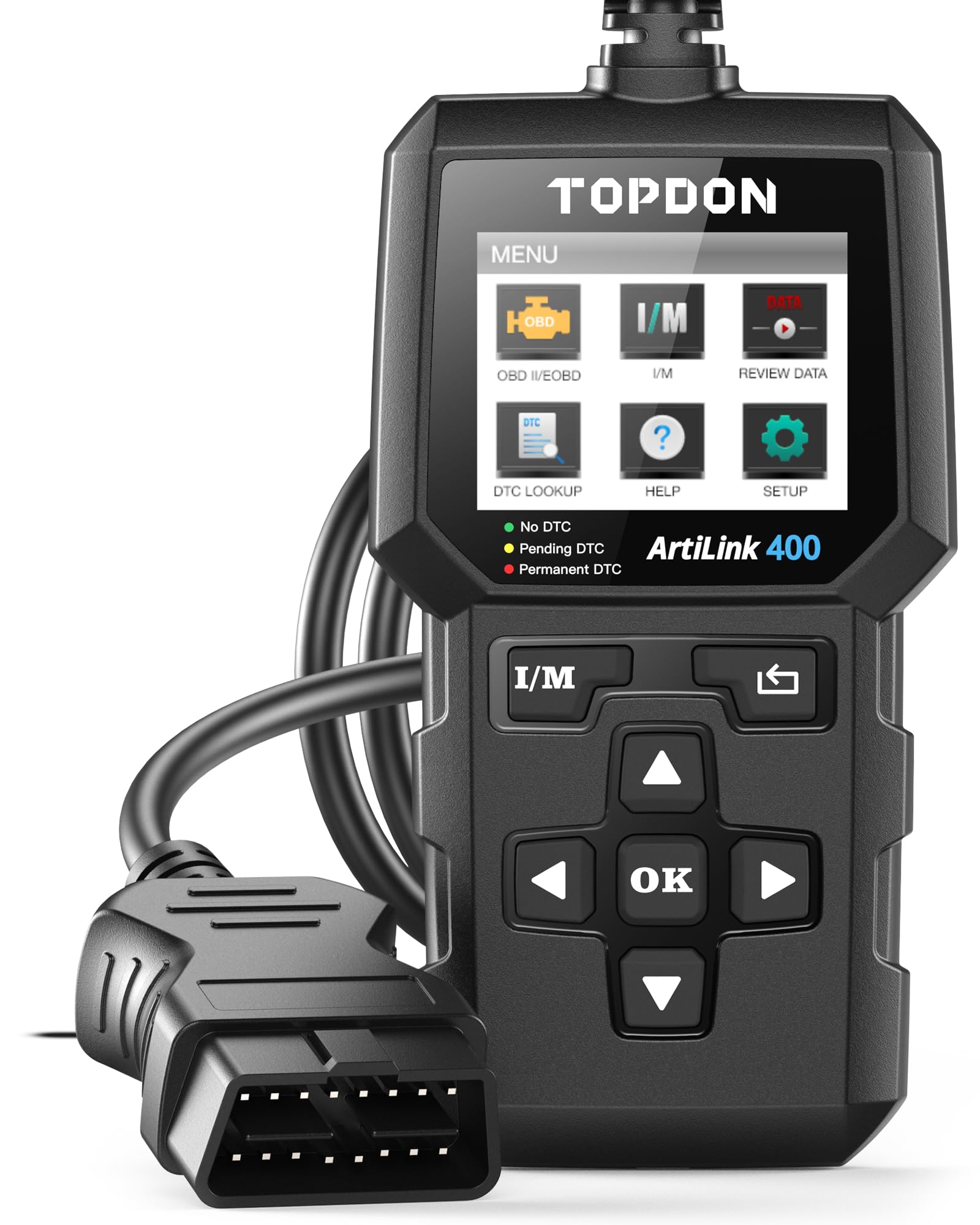 TOPDON AL400 OBD2 Diagnosegerät, 10 OBD2 Modi, One Touch I/M Bereitschaftstaste, lebenslange Updates, 2,4 Zoll TFT Farbbildschirm, für Autos ab Baujahr 1996 von TOPDON