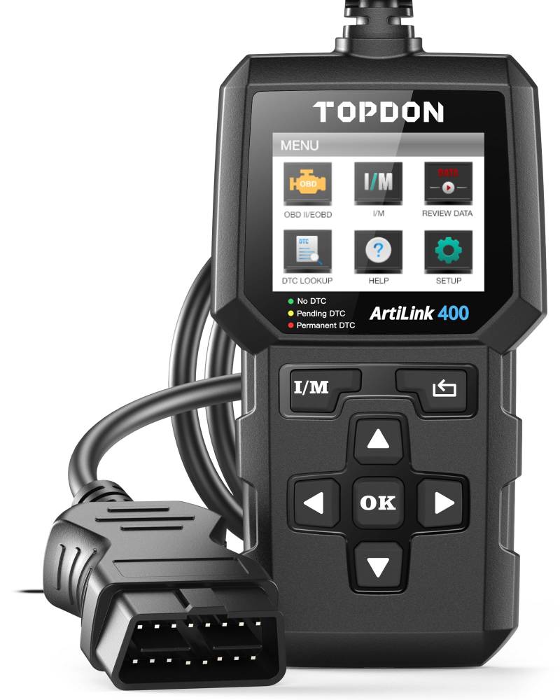 TOPDON AL400 OBD2 Diagnosegerät, 10 OBD2 Modi, One Touch I/M Bereitschaftstaste, lebenslange Updates, 2,4 Zoll TFT Farbbildschirm, für Autos ab Baujahr 1996 von TOPDON