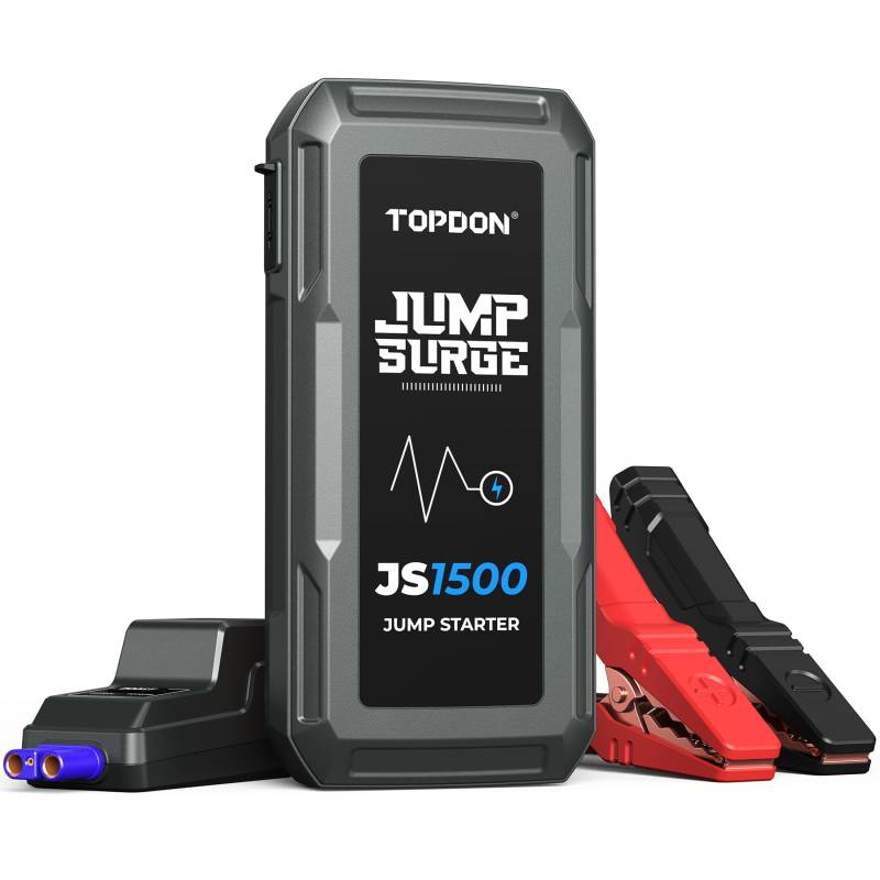 TOPDON Auto Starthilfe Powerbank, 1200A 12 V Booster Auto-Starthilfe (bis zu 6,5 l Benzin oder 4 l Diesel), mit Intelligenten Klemmkabeln, USB-Schnellladung LED von TOPDON